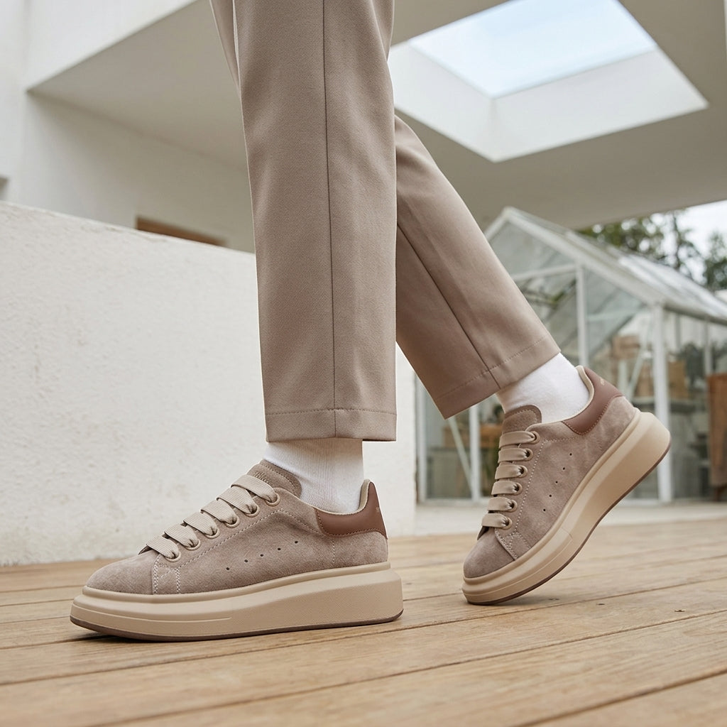 Women's Verona Platform Sneakers in Apricot Suede-main Picture | Invictora.com