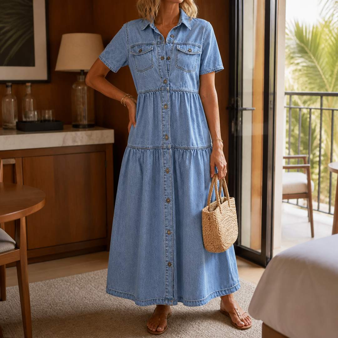 Women's Estelle-Claire Tiered Denim Dress product image | Invictora.com