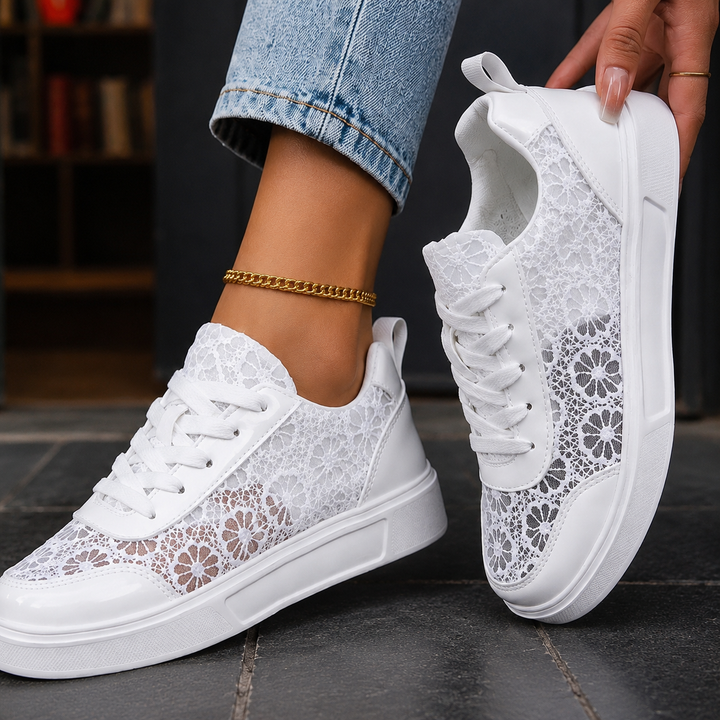 Women's Piras Floral Lace Sneakers in White | Invictora.com