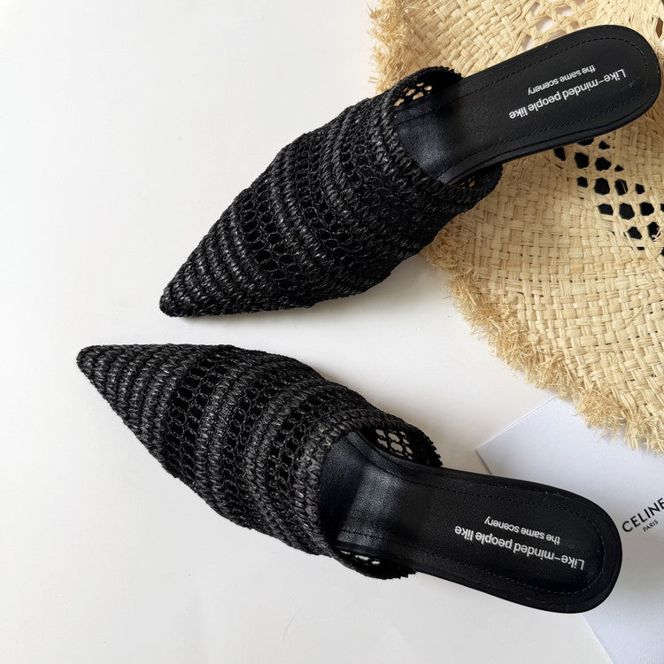 Women's Falcone Woven Mules in Black | Invictora.com