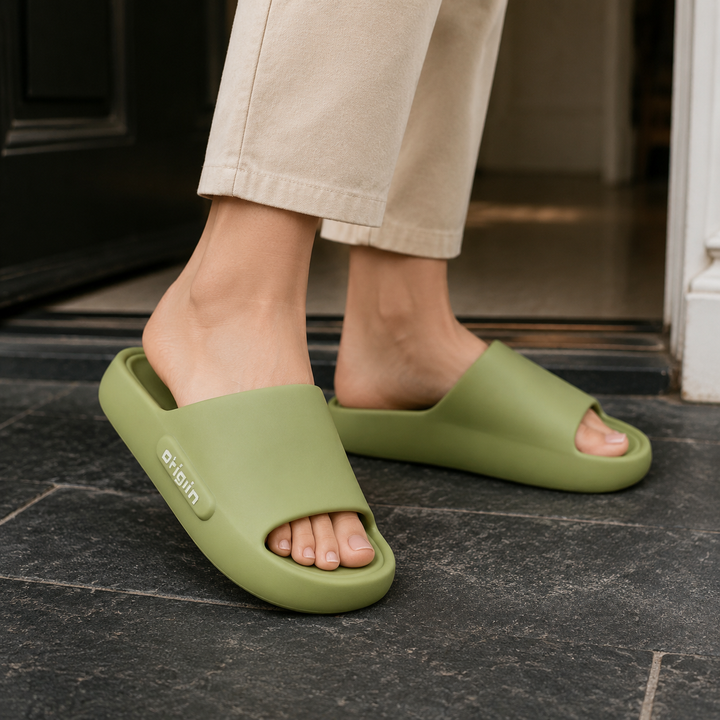 Women's Cagliari Cushioned Slides in Green | Invictora.com
