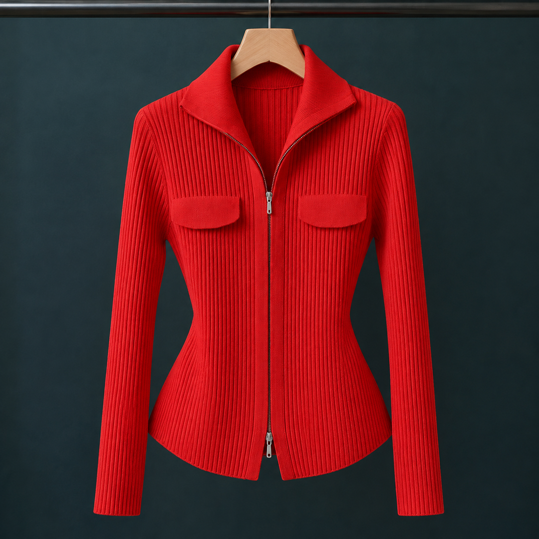 Women's Evelina-Claire Ribbed Zip Cardigan | Invictora.com
