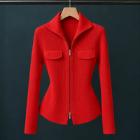 Women's Evelina-Claire Ribbed Zip Cardigan