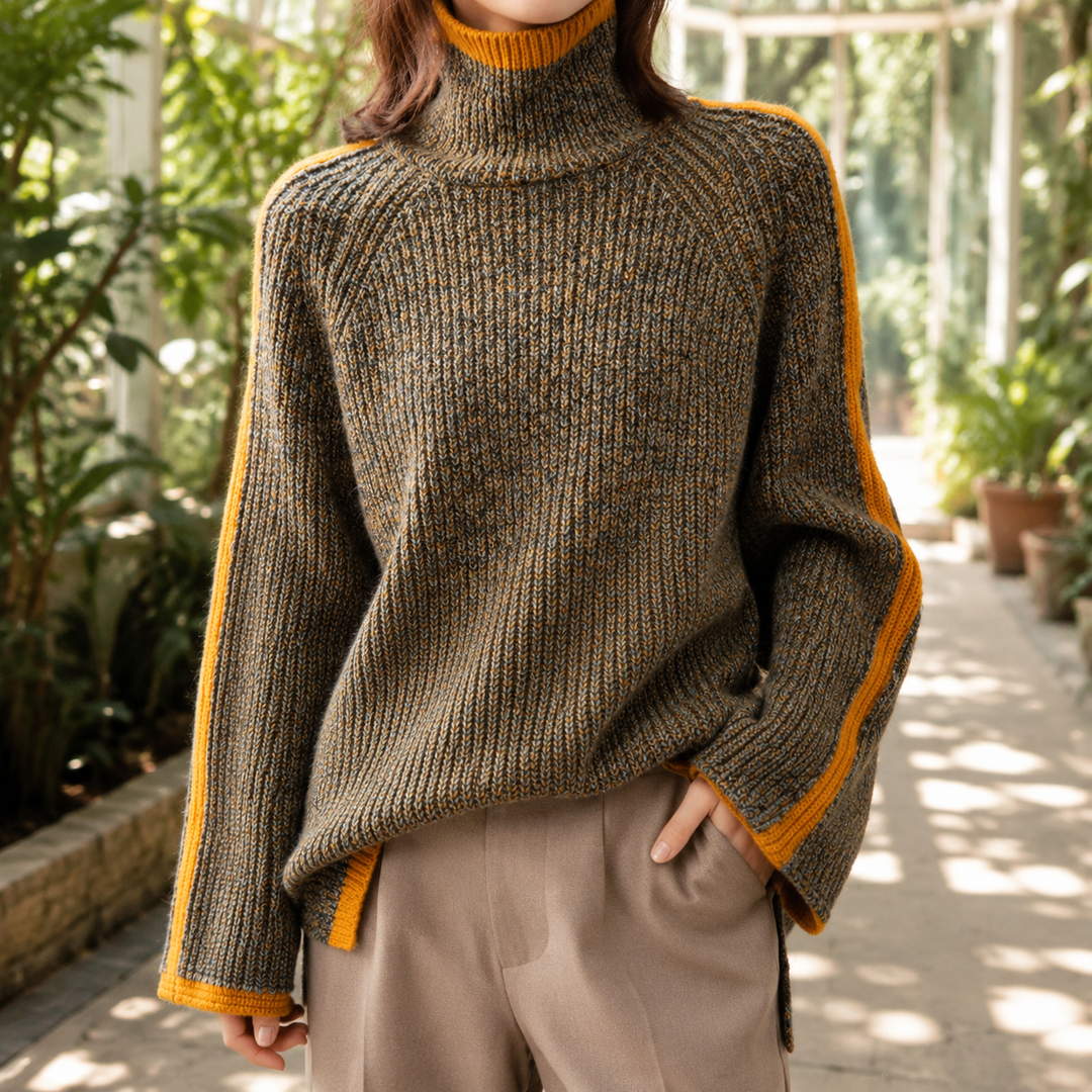 Women's Romy-Pearl Contrast Turtleneck Sweater | Invictora.com