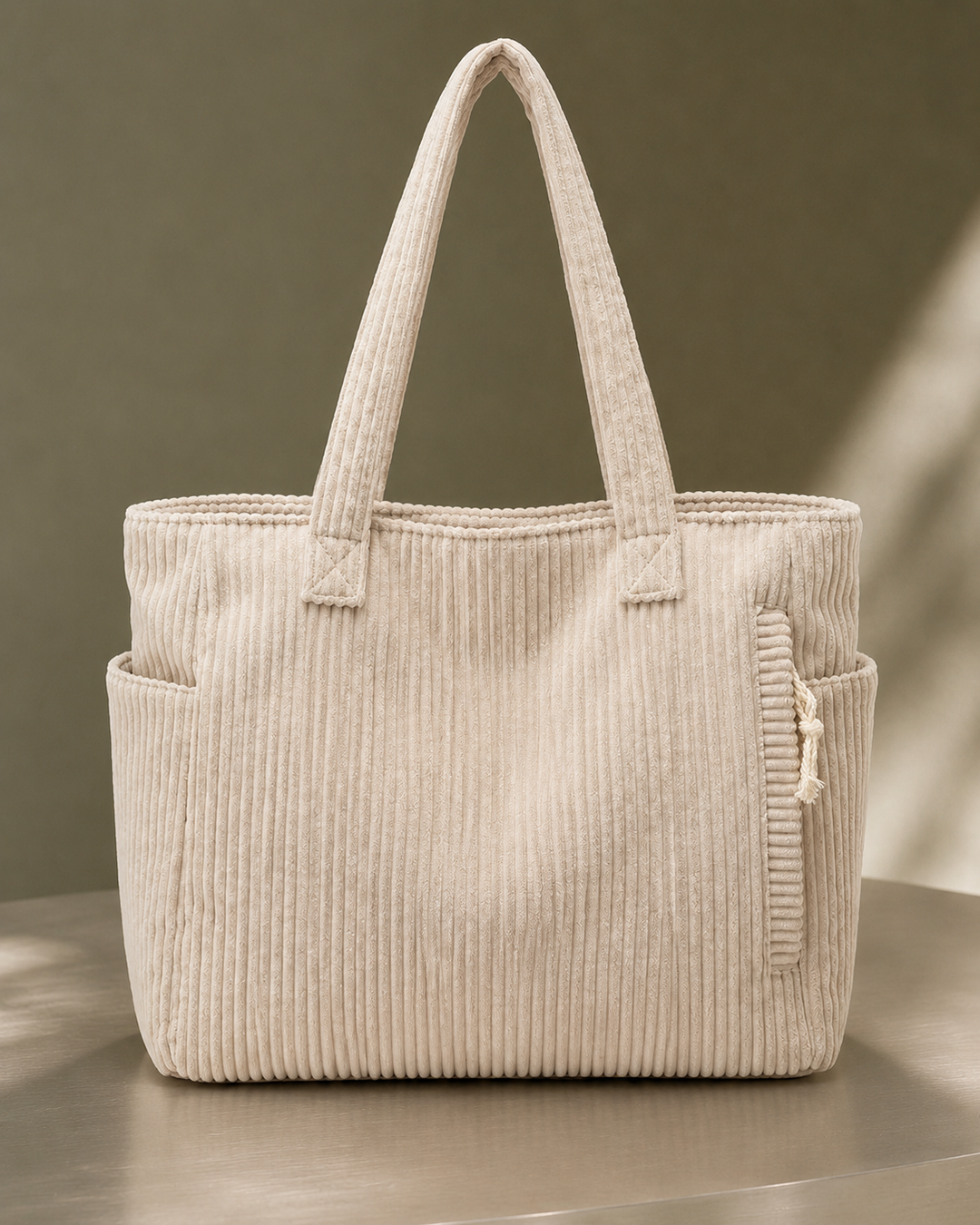 Women's Campana Ribbed Tote in Beige | Invictora.com