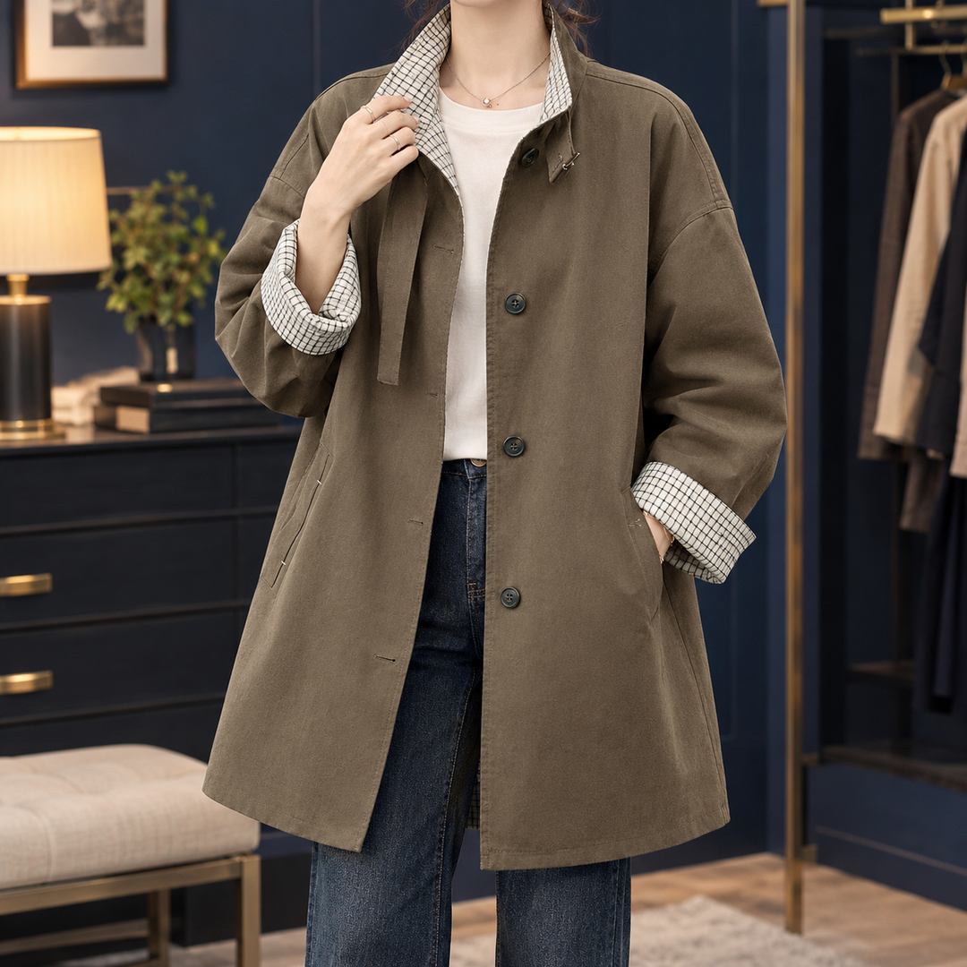 Women's Grace-Mae Check-Trim Overcoat | Invictora.com