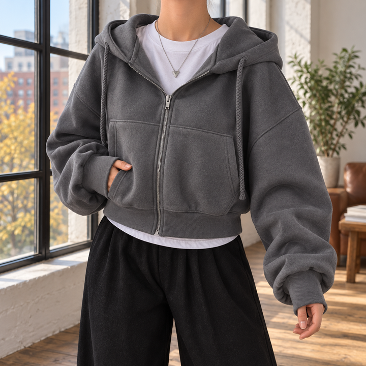 Women's Hazel-Rae Cropped Zip Hoodie | Invictora.com