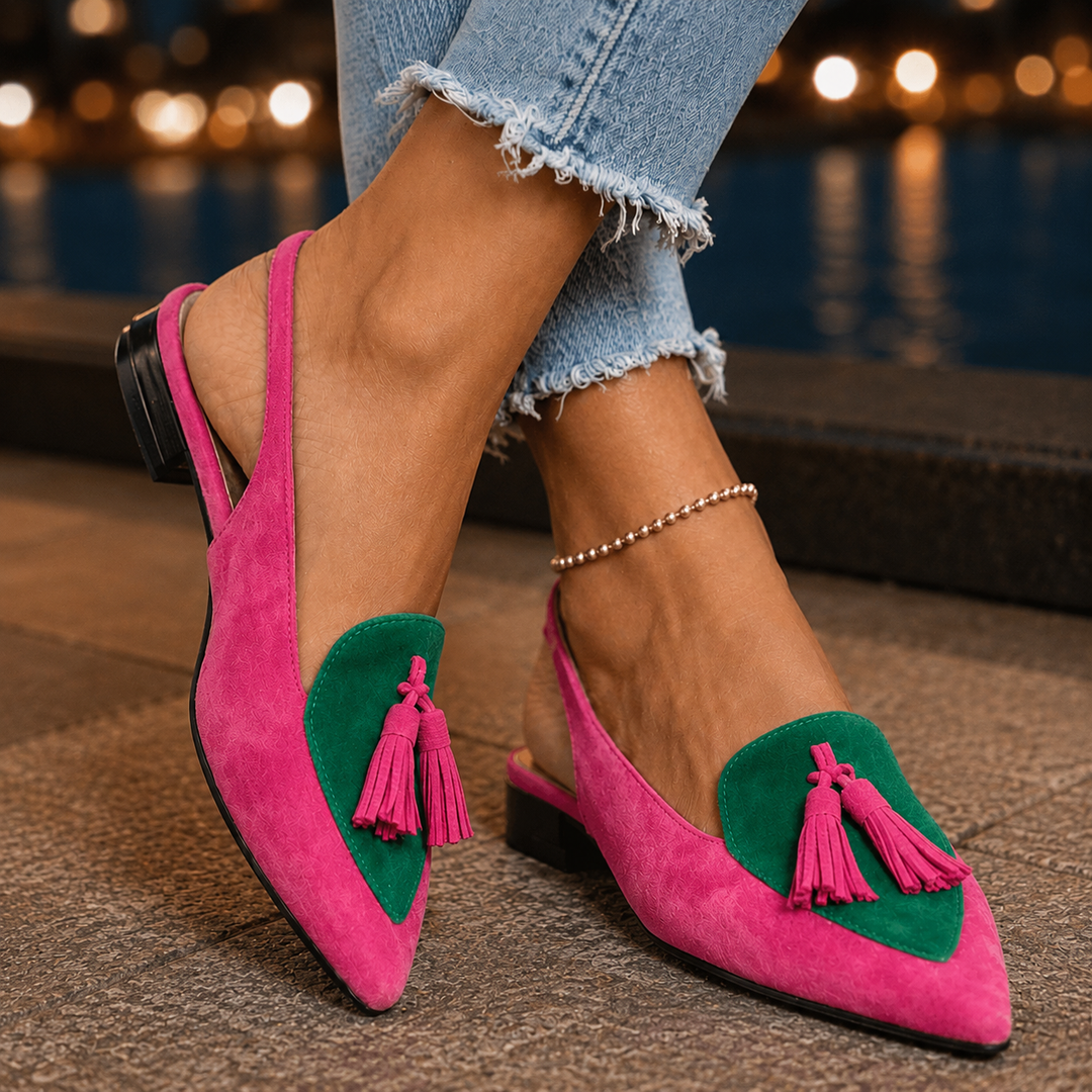 Women's Caruso Tassel Slingbacks in Pink & Green | Invictora.com
