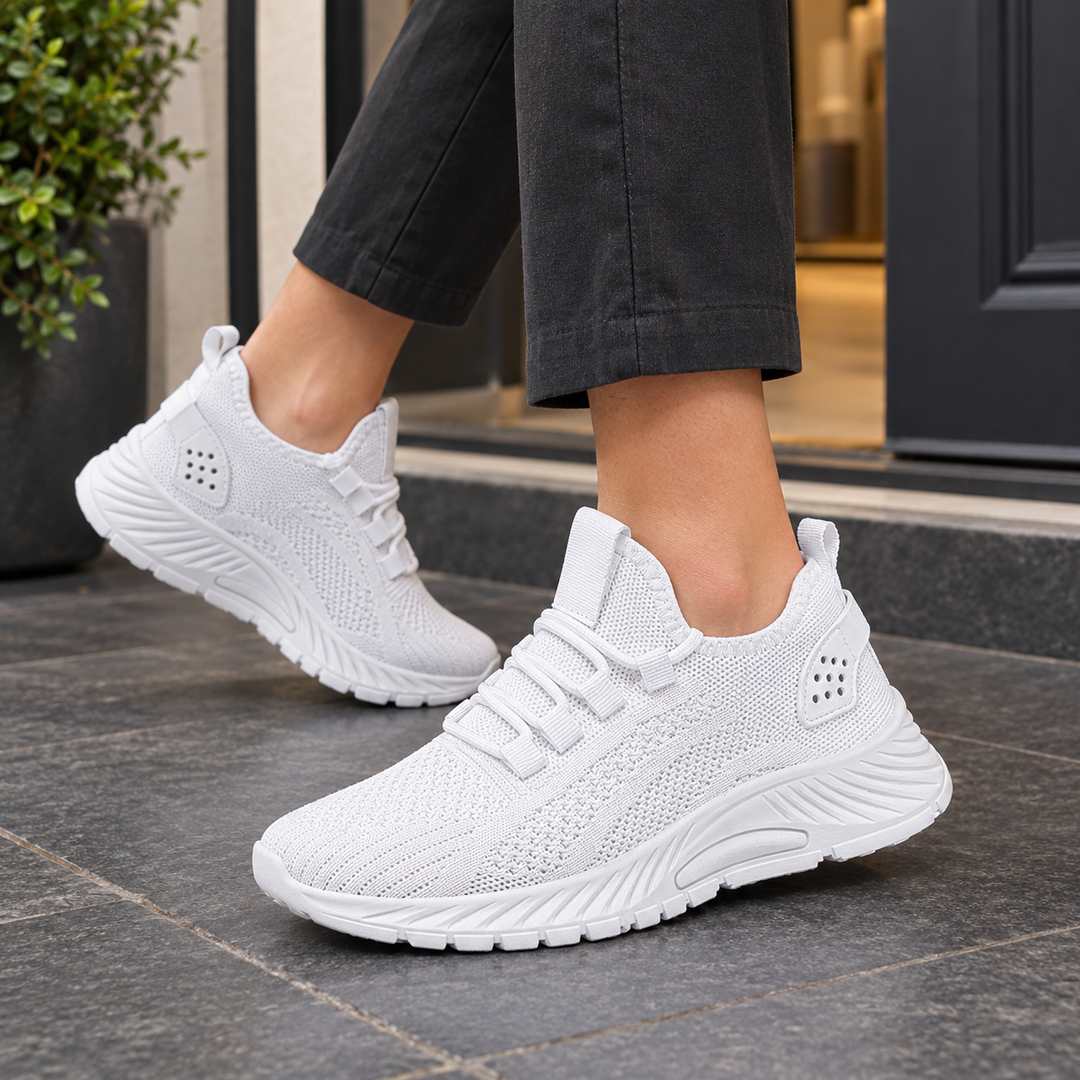 Women's Magenta Knit Sneakers in White | Invictora.com