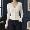 Women's Fitted V-Neck Rib-Knit Button-Up Cardigan