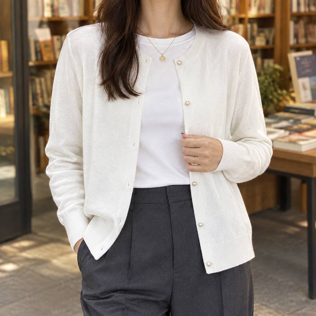 Women's Brigitta-Sage Pearl Cardigan | Invictora.com
