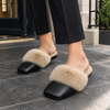 Women's Arezzo Plush Mules in Black | Invictora.com