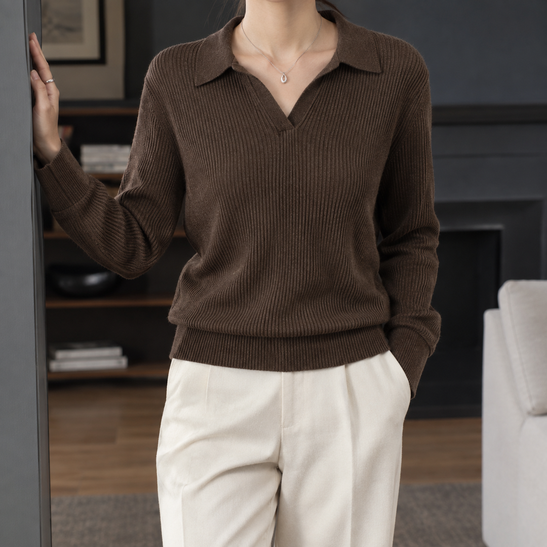 Women's Xaviera-Elise Ribbed Polo Sweater | Invictora.com