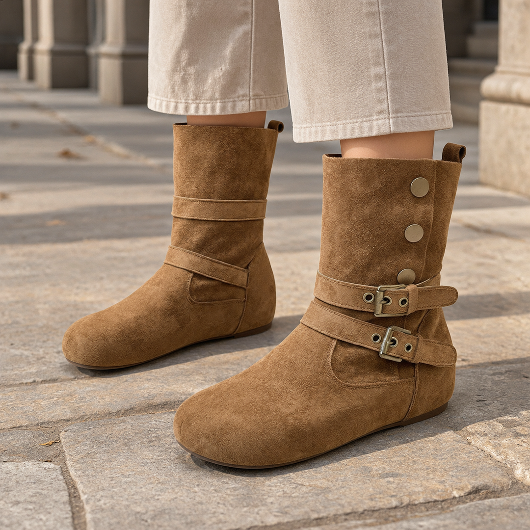 Women's Loredan Buckle Boots in Camel | Invictora.com