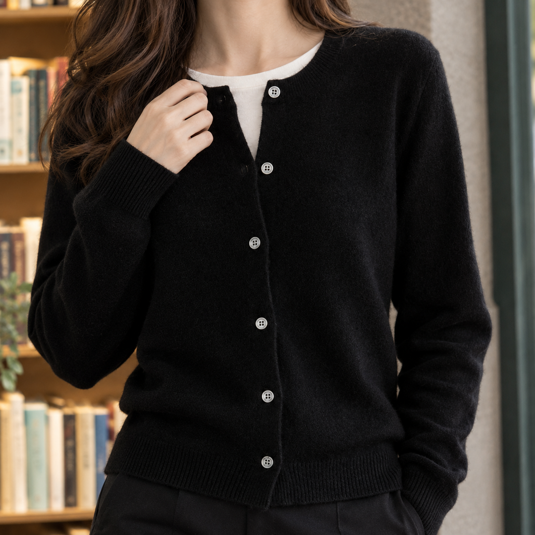 Women's Jocasta-Jane Crewneck Cardigan in Black | Invictora.com