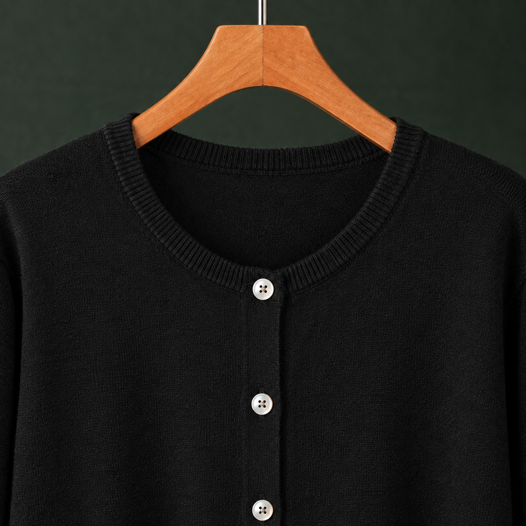 Women's Danielle-Elise Round Neck Cardigan in Black | Invictora.com