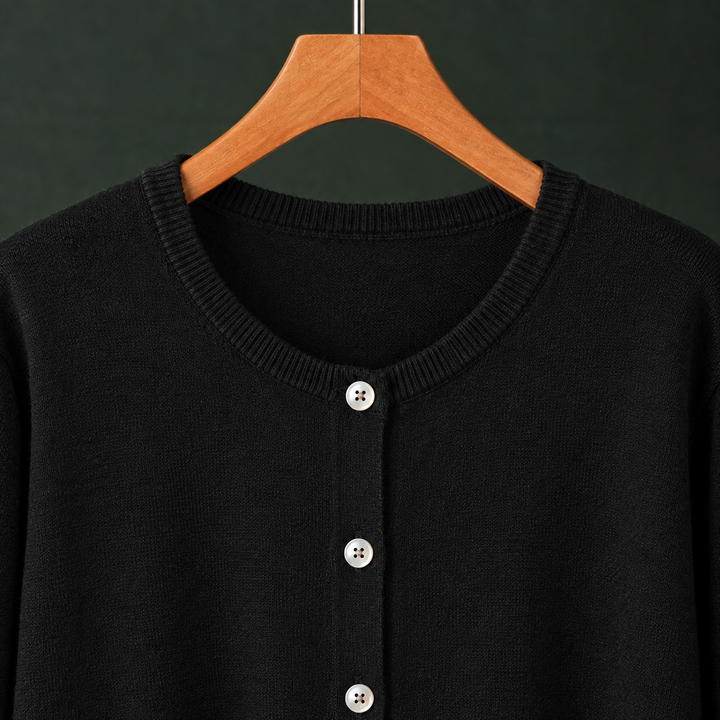 Women's Danielle-Elise Round Neck Cardigan in Black | Invictora.com