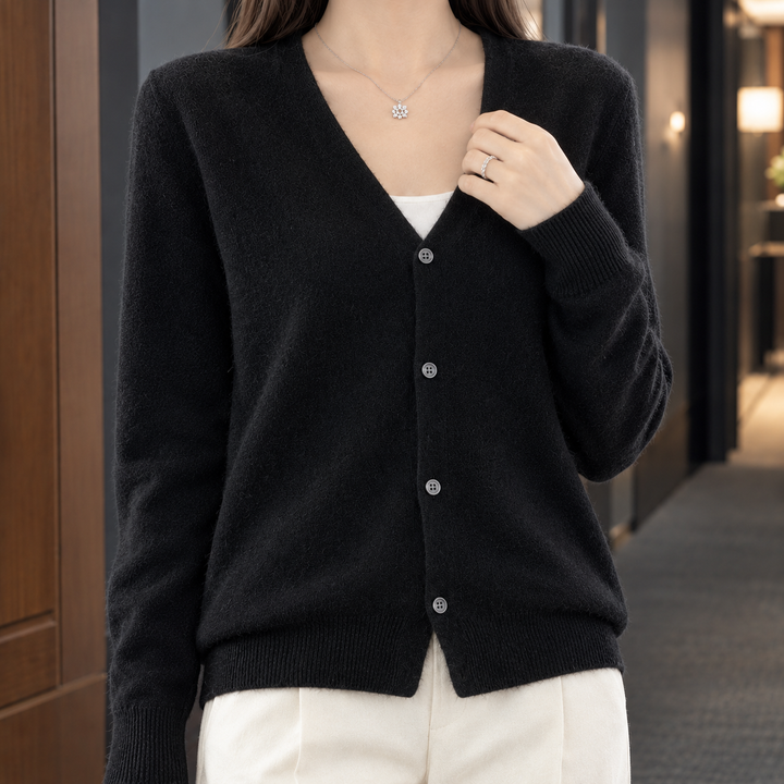 Women's Zelie-Faye V-Neck Cardigan in Black | Invictora.com