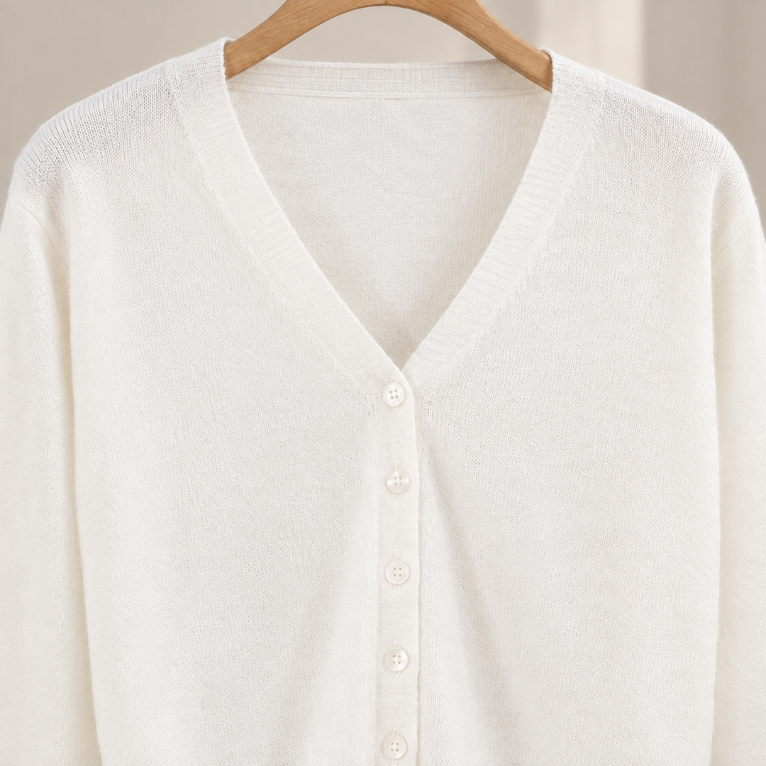 Women's Pomeline-June V Neck Cardigan in White | Invictora.com