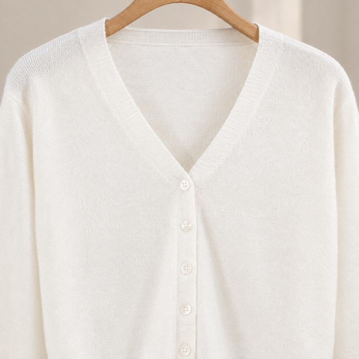 Women's Pomeline-June V Neck Cardigan in White | Invictora.com