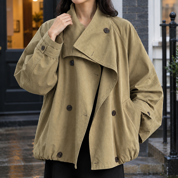 Women's Emery-Marie Double-Breasted Jacket in Khaki | Invictora.com