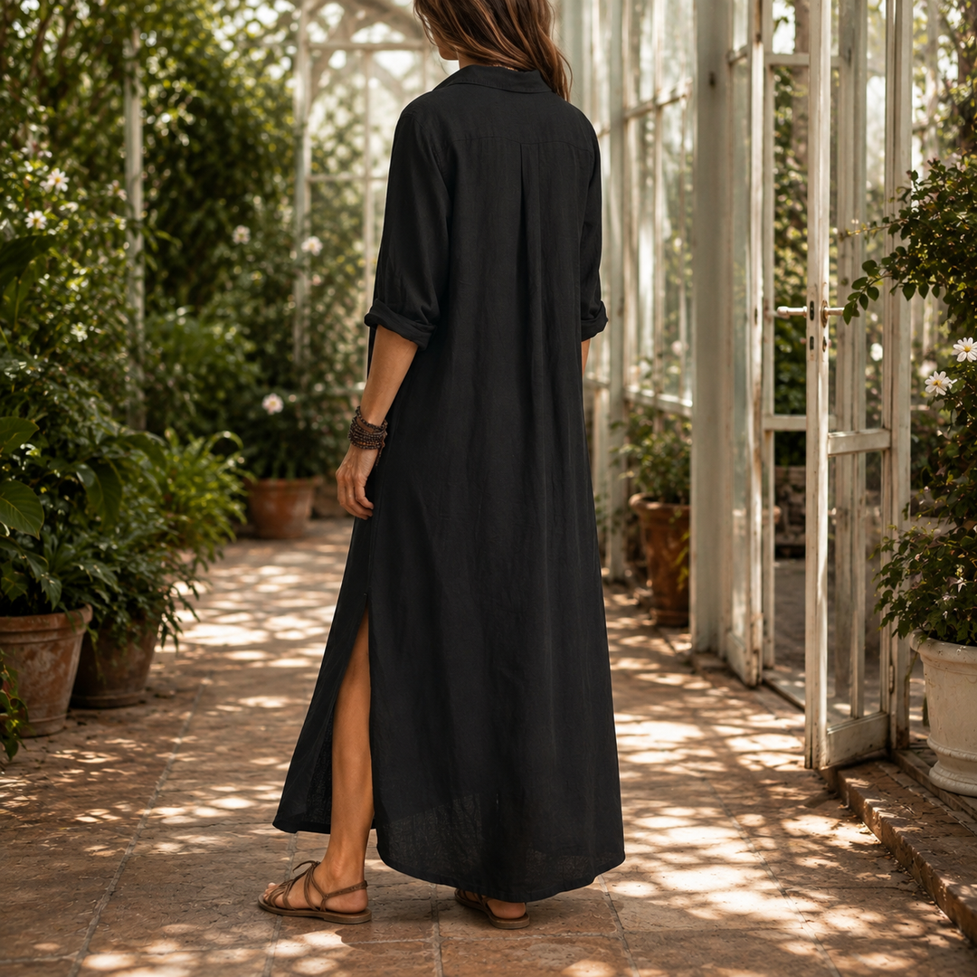 Women's Estella-Mae Maxi Shirt Dress in Black | Invictora.com