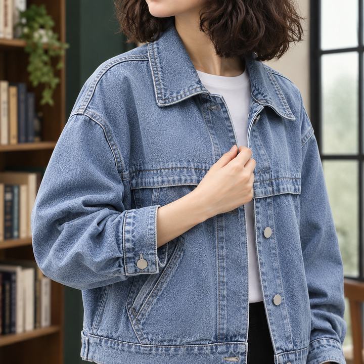 Women's Andrina-Mae Relaxed Denim Jacket in Denim Blue | Invictora.com