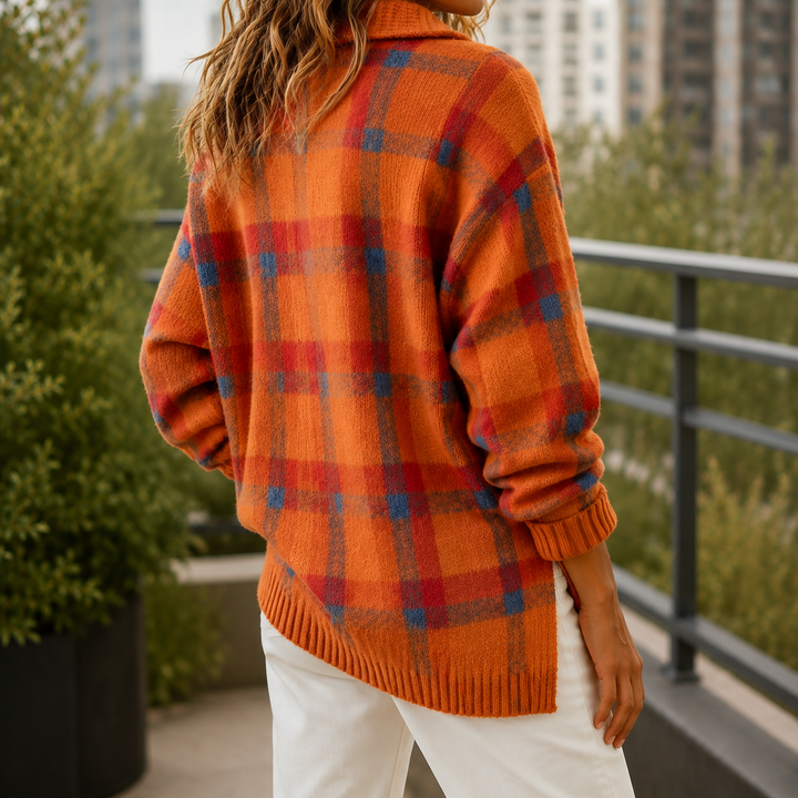 Women's Faye Plaid Sweater in Orange | Invictora.com