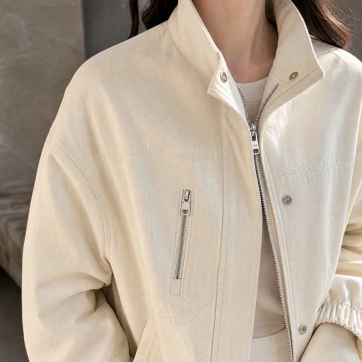 Women's Clarisse-Jane Stand Collar Jacket in Apricot | Invictora.com