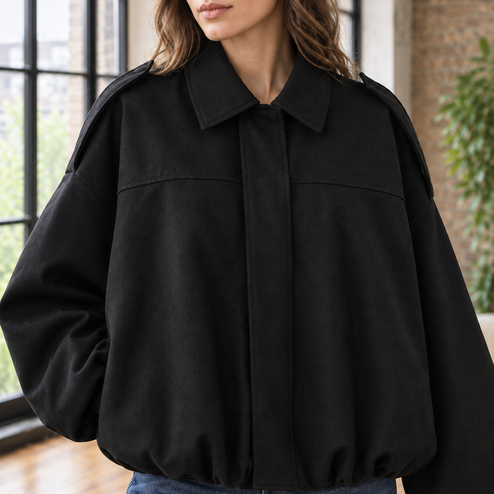 Women's Chantal-Pearl Suede Pilot Jacket in Black | Invictora.com
