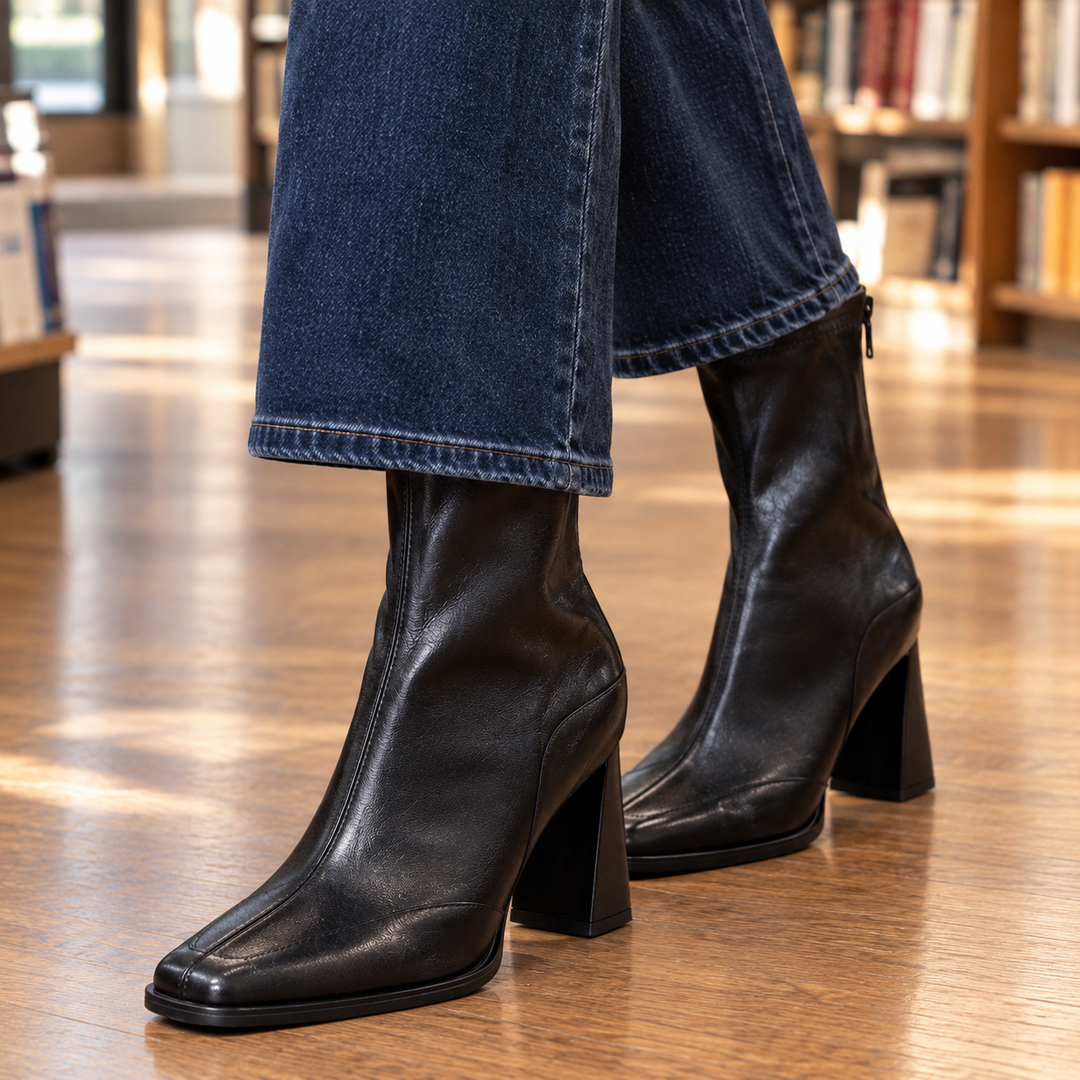 Women's Falconi Square Toe Boots in Black Single Lining | Invictora.com