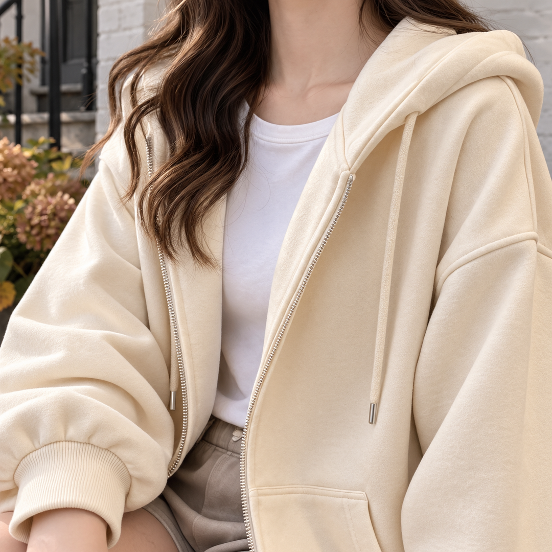 Women's Nina-Pearl Relaxed Zip Hoodie in Apricot Yellow | Invictora.com