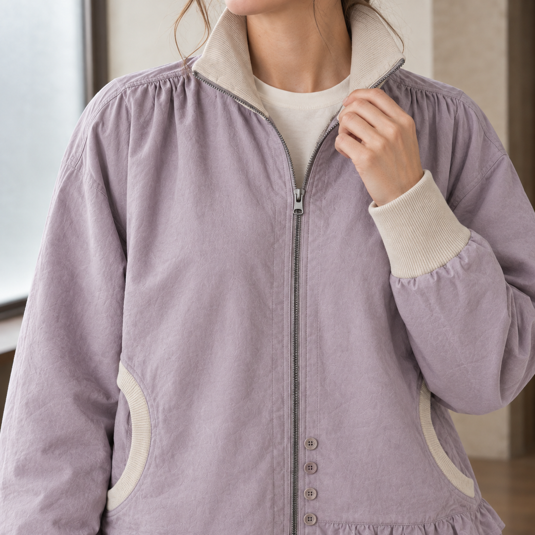Women's Rosemary-Claire Ruffle Zip Jacket in Mist Purple | Invictora.com