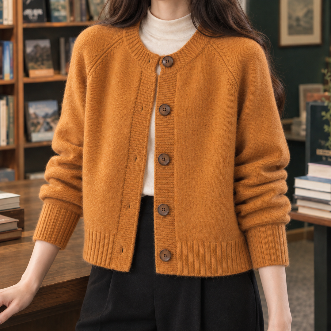 Women's Lauren Round Neck Cardigan in Orange Red | Invictora.com