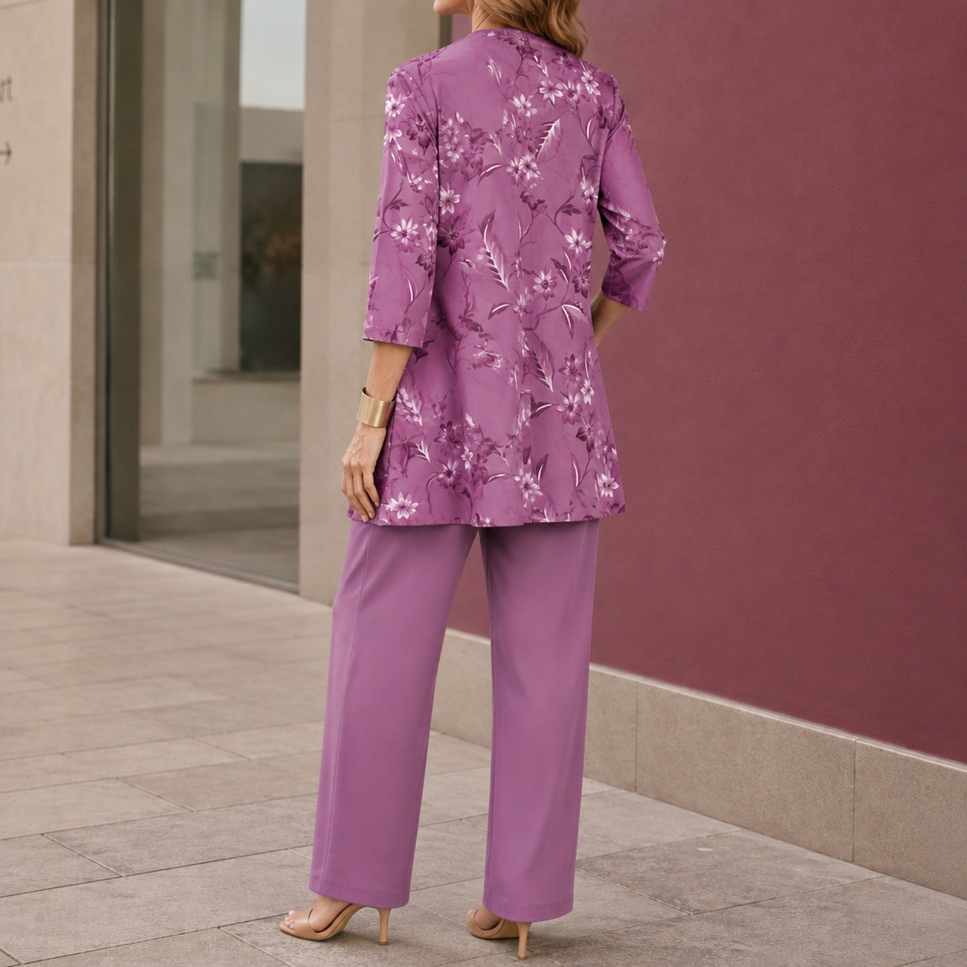 Women's Vivienne Floral Pants Set in Mauve | Invictora.com
