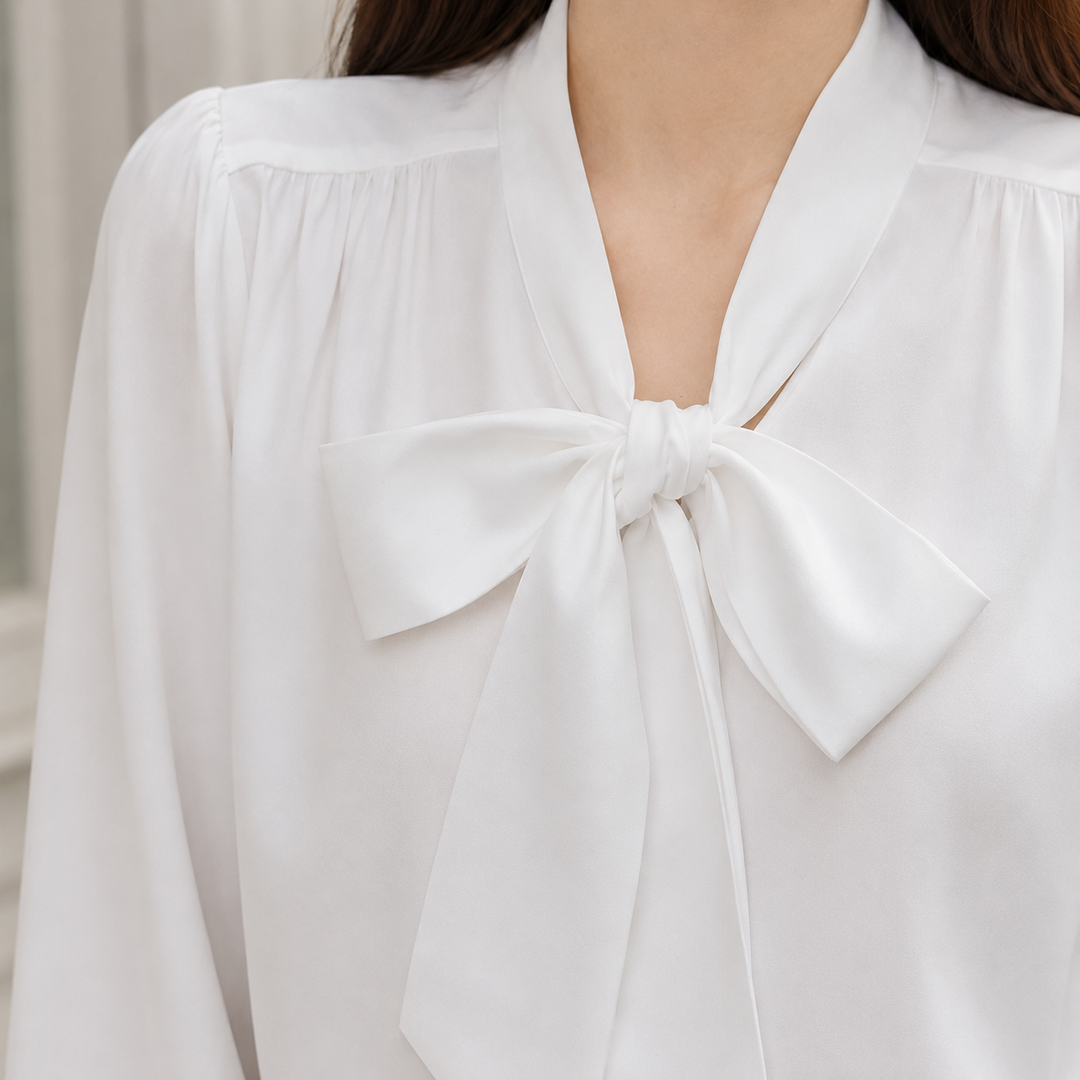 Women's Ariane Bow Blouse in White | Invictora.com
