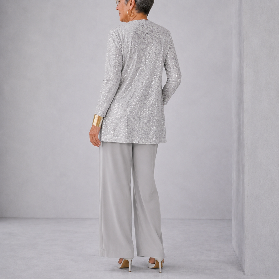Women's Elowen-Belle Sequined Pant Set in Silver | Invictora.com