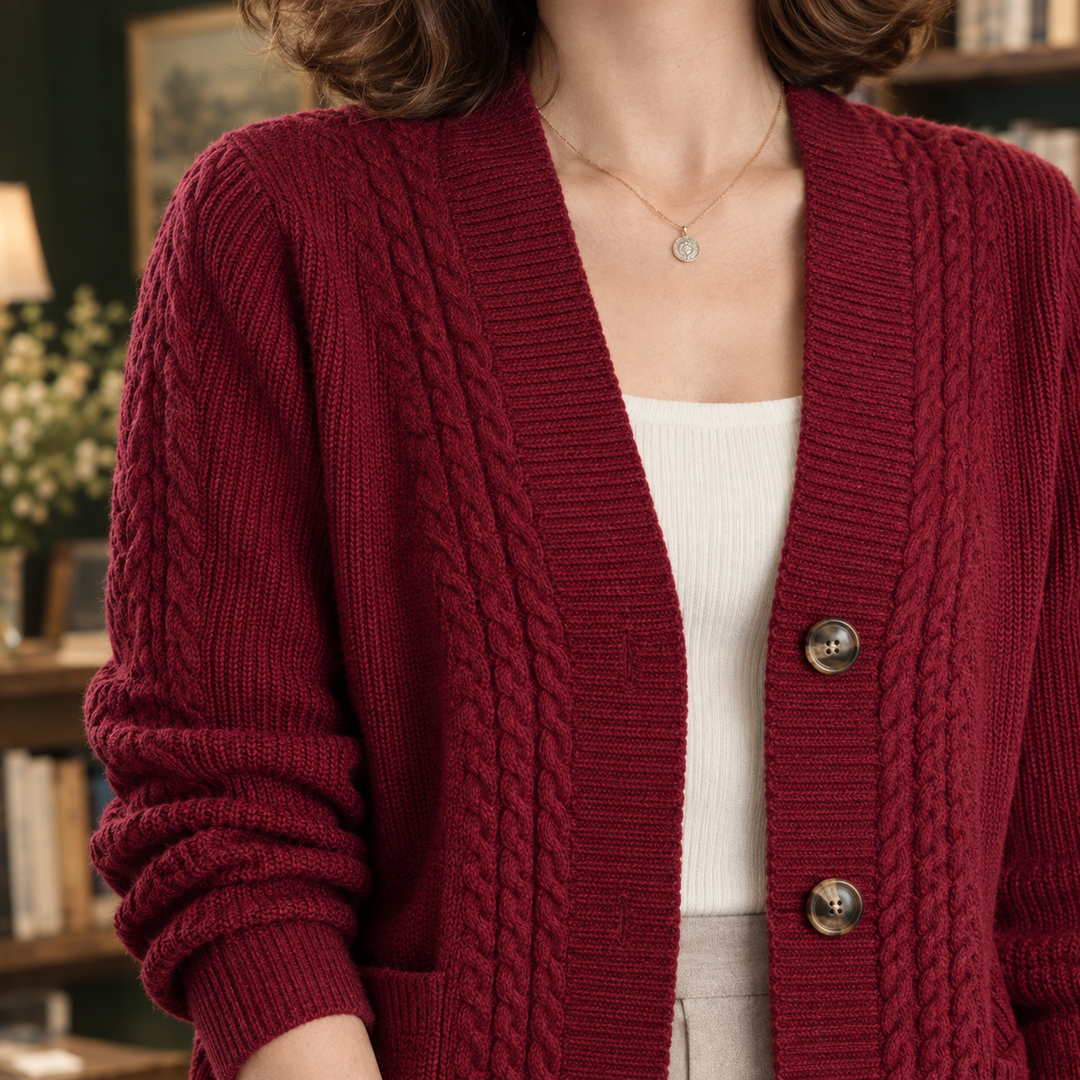 Women's Susannah Cable Knit Cardigan in Red | Invictora.com