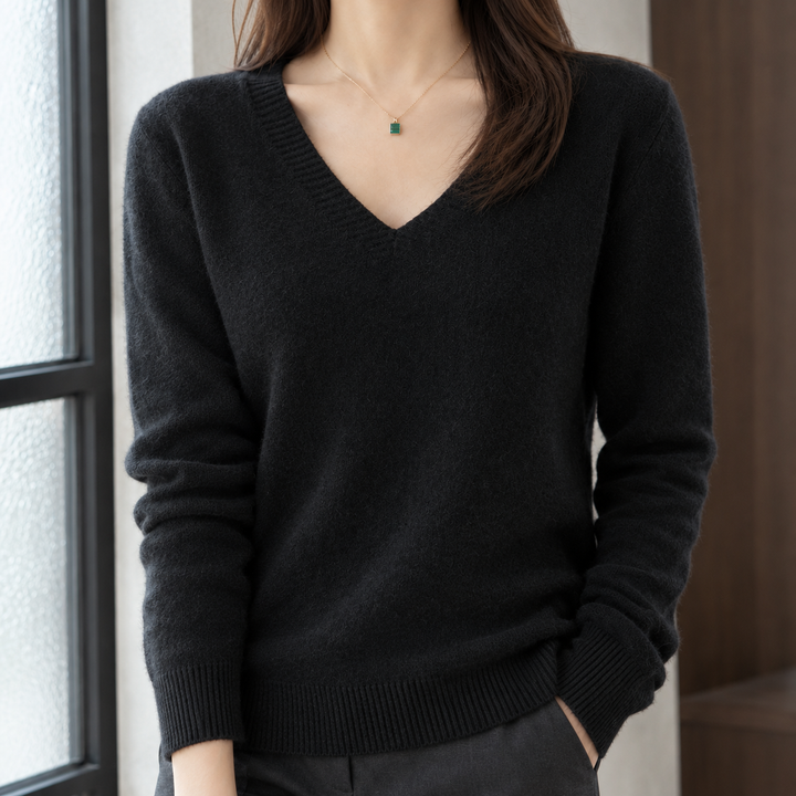 Women's Natalie V-Neck Sweater in Black | Invictora.com