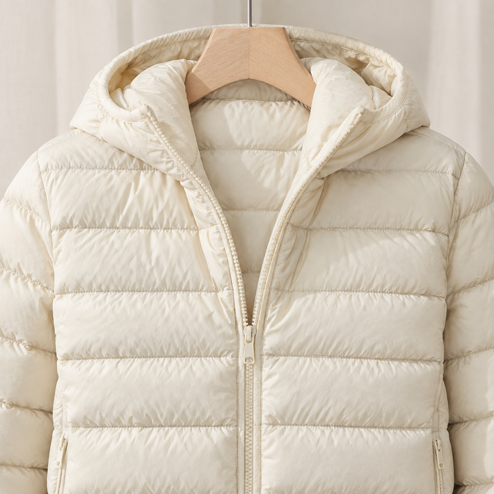 Women's Olympia-Lane Hooded Puffer Jacket in Beige | Invictora.com