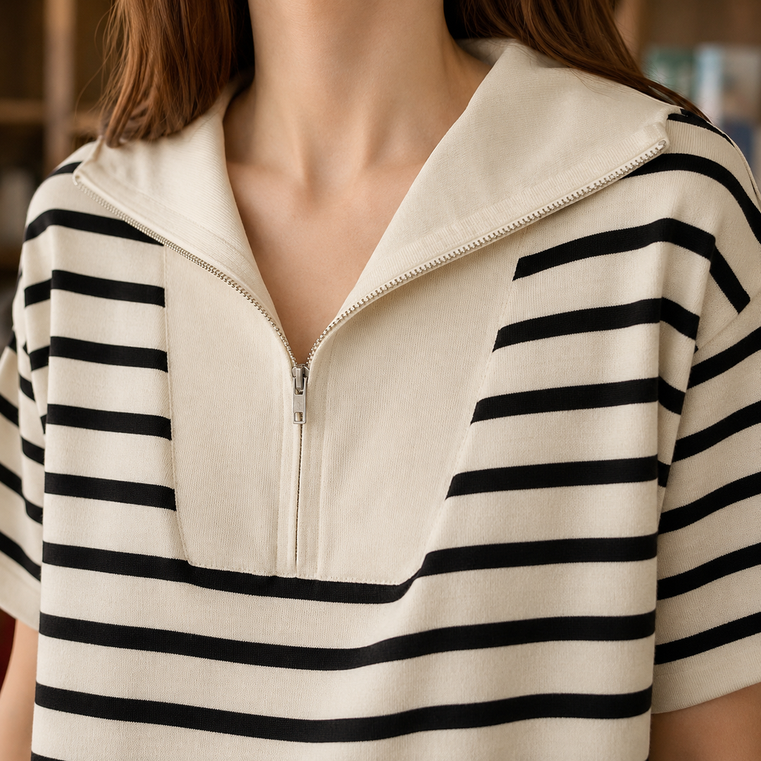 Women's Noemie Striped Midi Dress in Cream Black Stripe | Invictora.com