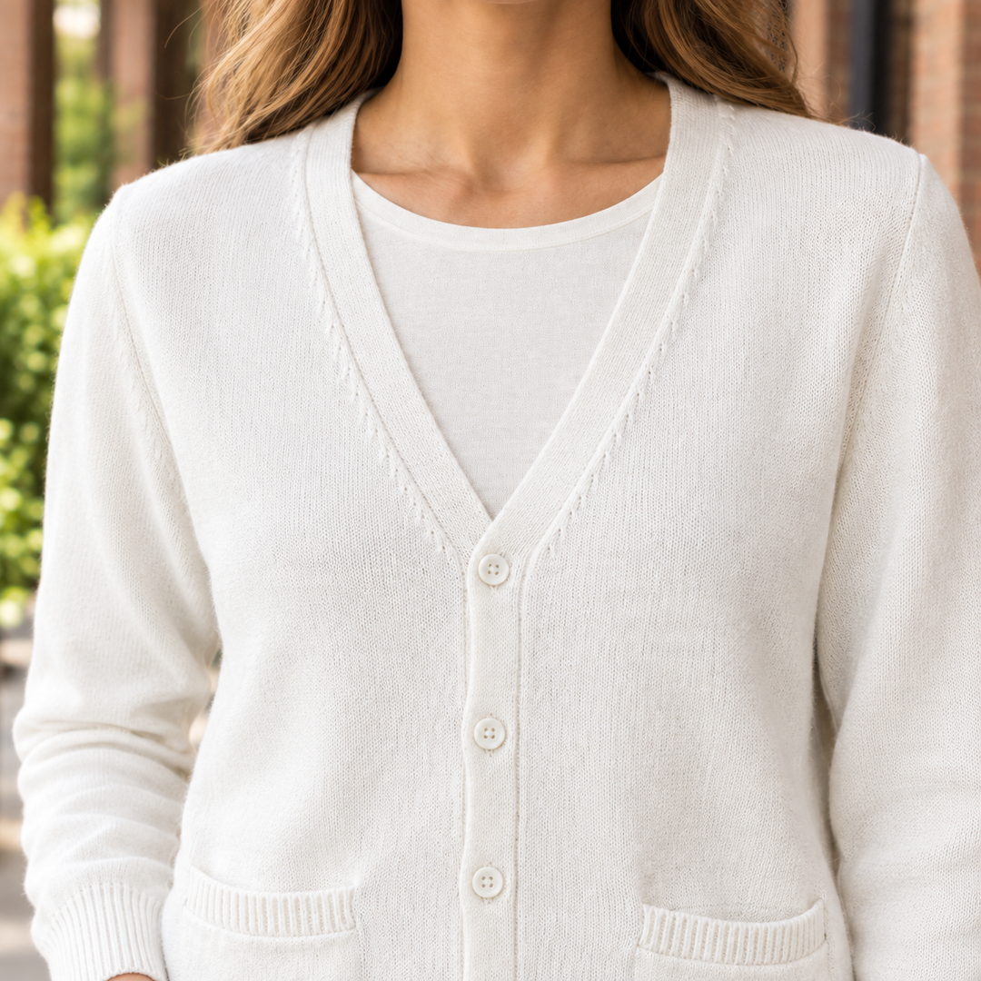 Women's Gwendolen-Kate V-Neck Cardigan in White | Invictora.com
