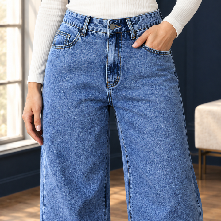 Women's Eugenie Wide Leg Jeans in Medium Blue | Invictora.com