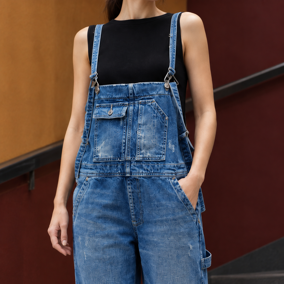 Women's Albertine Relaxed Overalls in Blue | Invictora.com