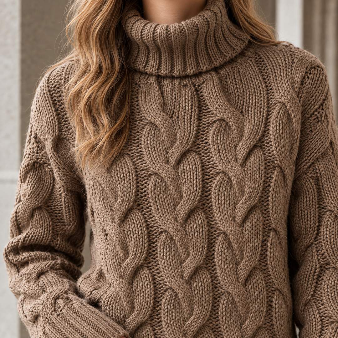 Women's Hildegarde-Kate Cable Knit Sweater in Dark Brown | Invictora.com