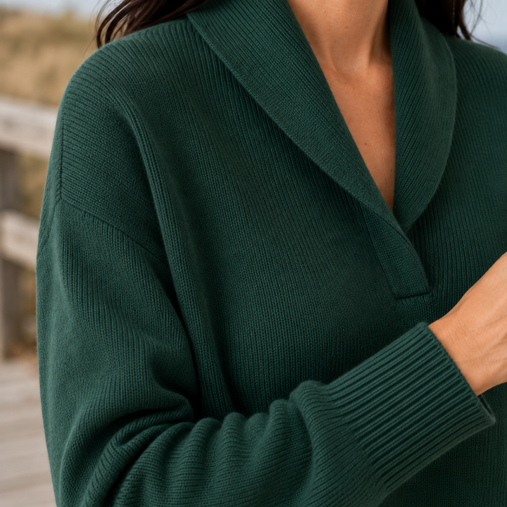 Women's Marlene-Hope Shawl Collar Sweater in Green | Invictora.com
