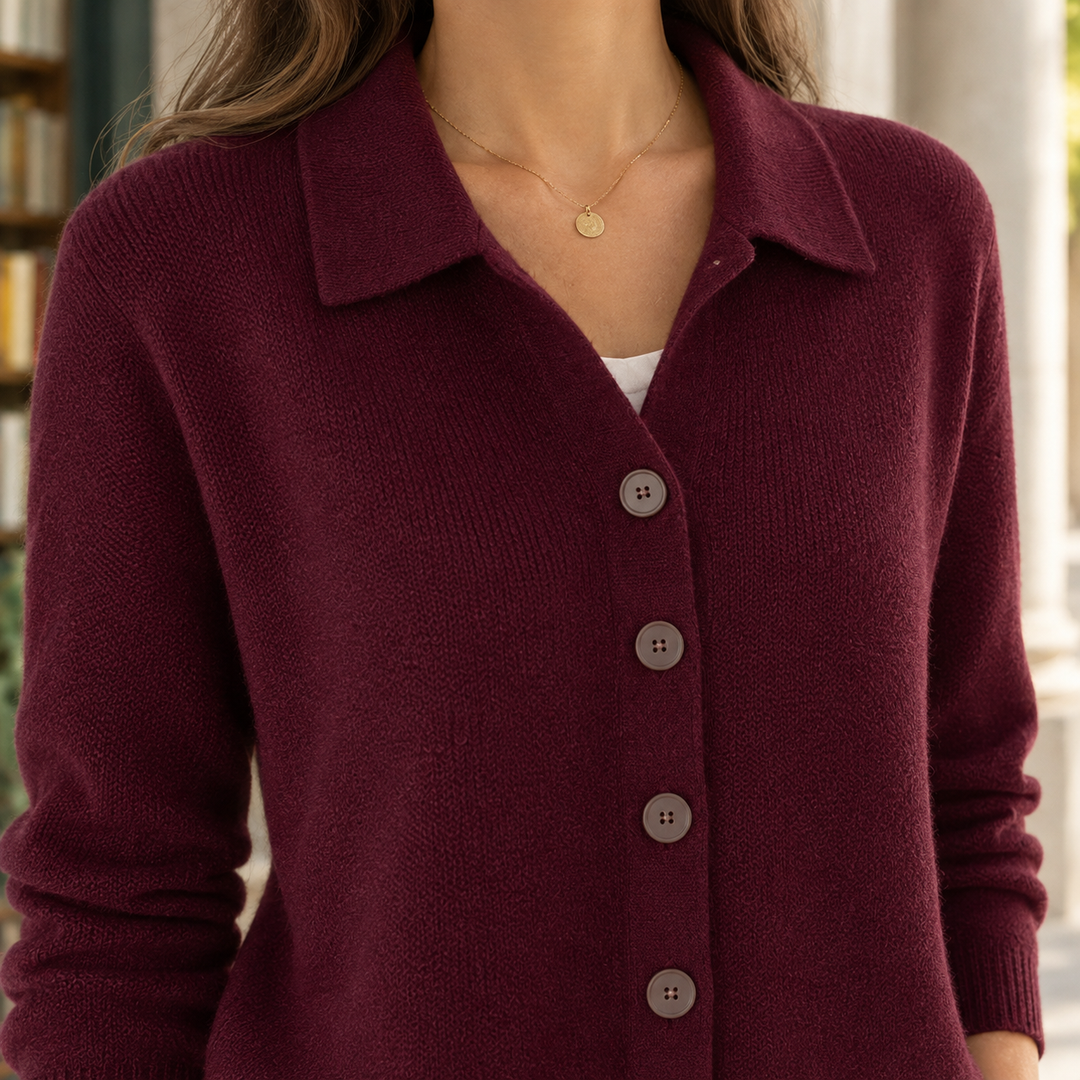 Women's April-Belle Collared Cardigan in Burgundy | Invictora.com