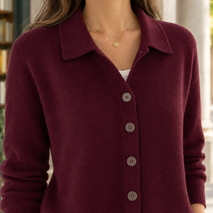 Women's April-Belle Collared Cardigan in Burgundy | Invictora.com