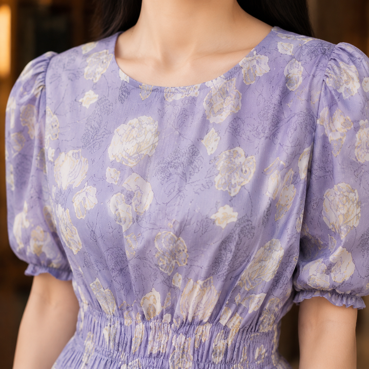 Women's Liliane Smocked Maxi Dress in Lavender Floral | Invictora.com