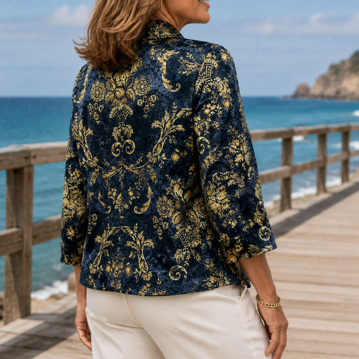Women's Hallie-Rose Baroque Jacket in Dark Blue/ Gold | Invictora.com